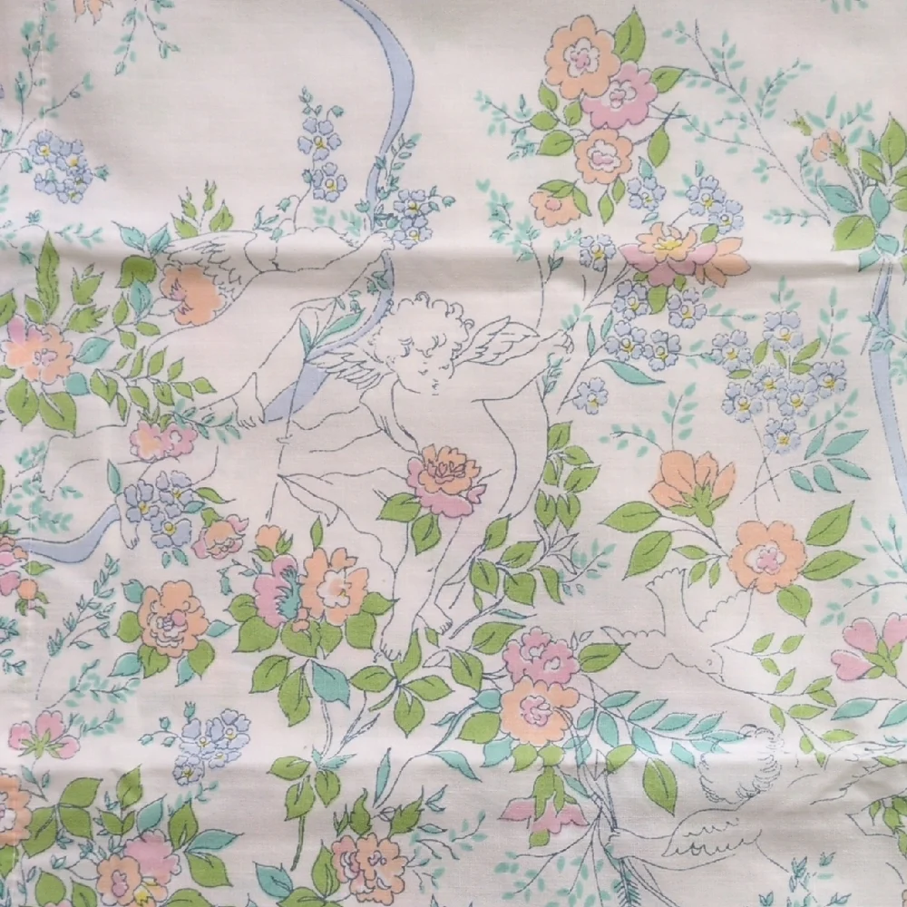 2 RARE Vintage Martex King Pillowcases - Blue Cherub Angels Pink Floral USA Made
